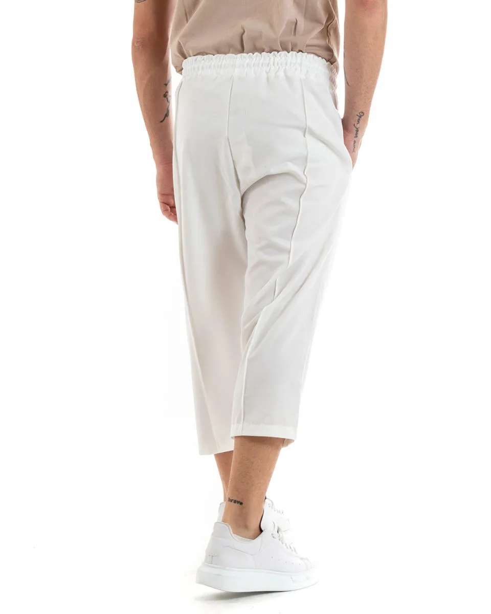 Pantaloni Uomo Pantalaccio Japan Cropped Fondo Ampio Tinta Unita Bianco GIOSAL-P5890A