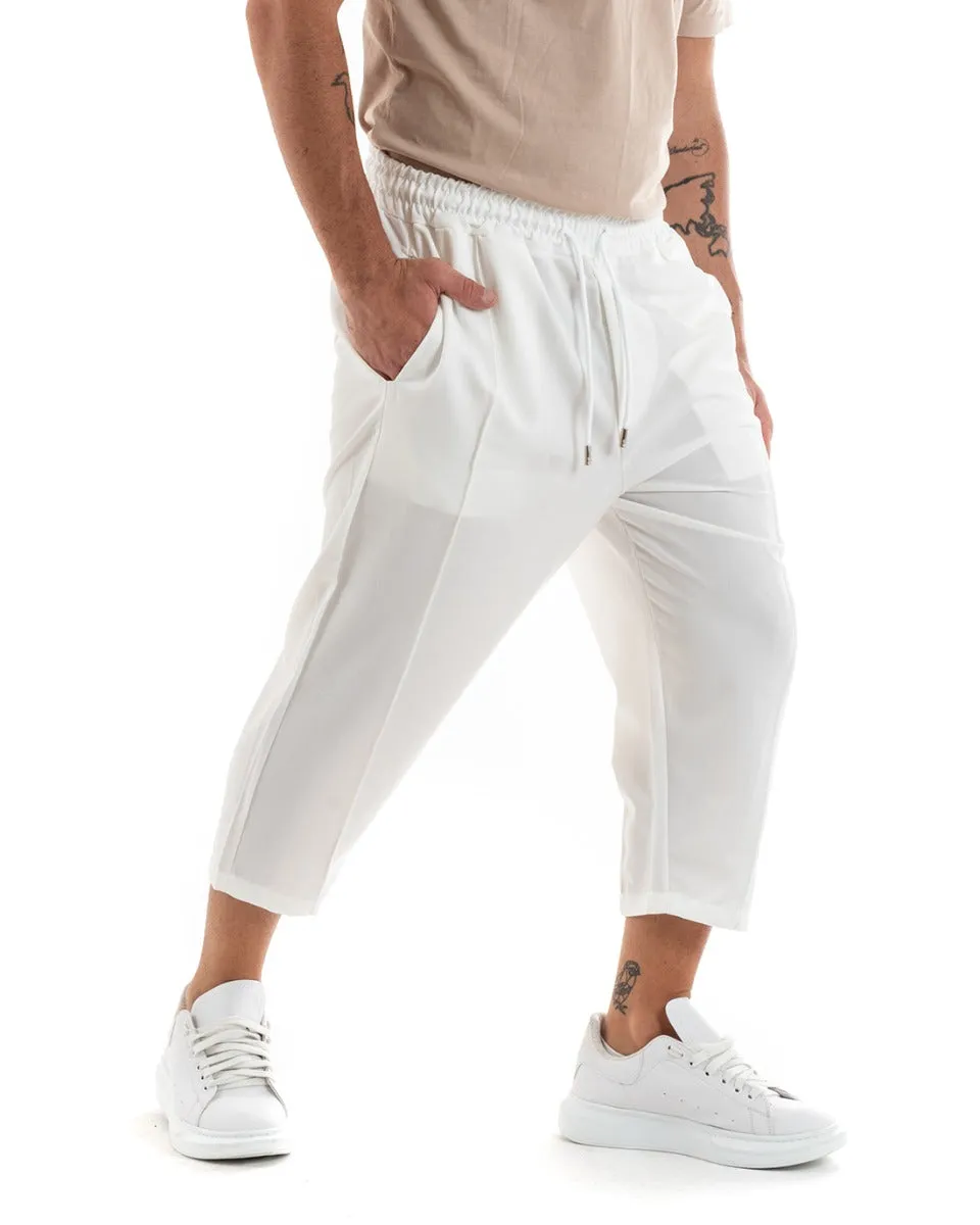 Pantaloni Uomo Pantalaccio Japan Cropped Fondo Ampio Tinta Unita Bianco GIOSAL-P5890A