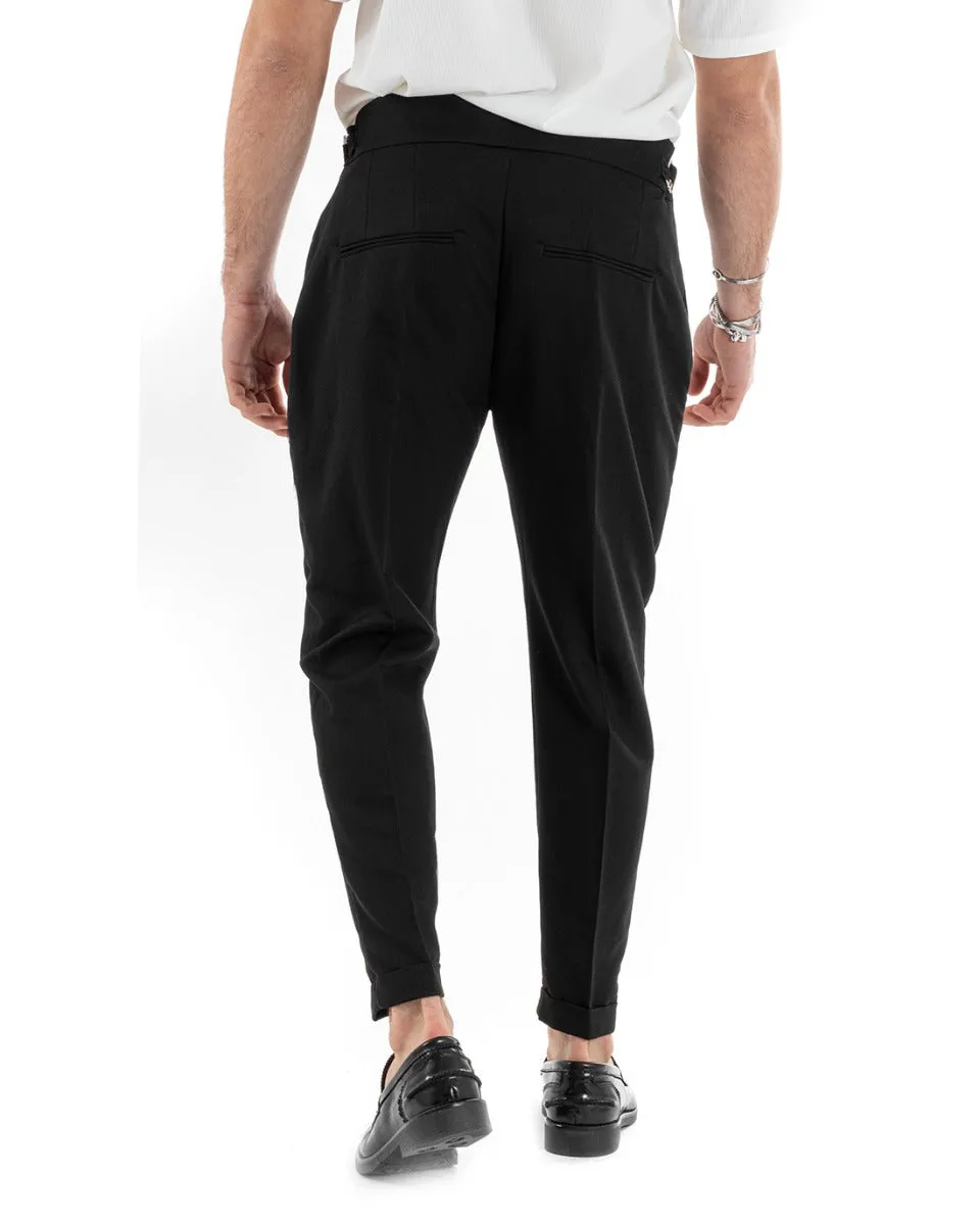 Pantaloni Uomo Tasca America Abbottonatura Allungata Classico Viscosa Fibbia Casual Nero GIOSAL-P5624A