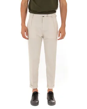 Pantaloni Uomo Tasca America Con Pinces Fibbia Tinta Unita Beige Slim Casual Classico GIOSAL-P3519A