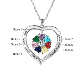 Personalized Heart-Shaped Necklace Of 7 Stones