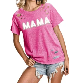 "mama" Distressed Graphic Tee In Pink