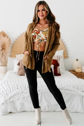 "Pretty Little Fringe" Fringe Knit Cardigan (Walnut)