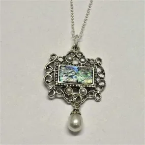 Roman Glass from Israel Jewelry. Sterling Silver Necklace, Roman glass necklace.