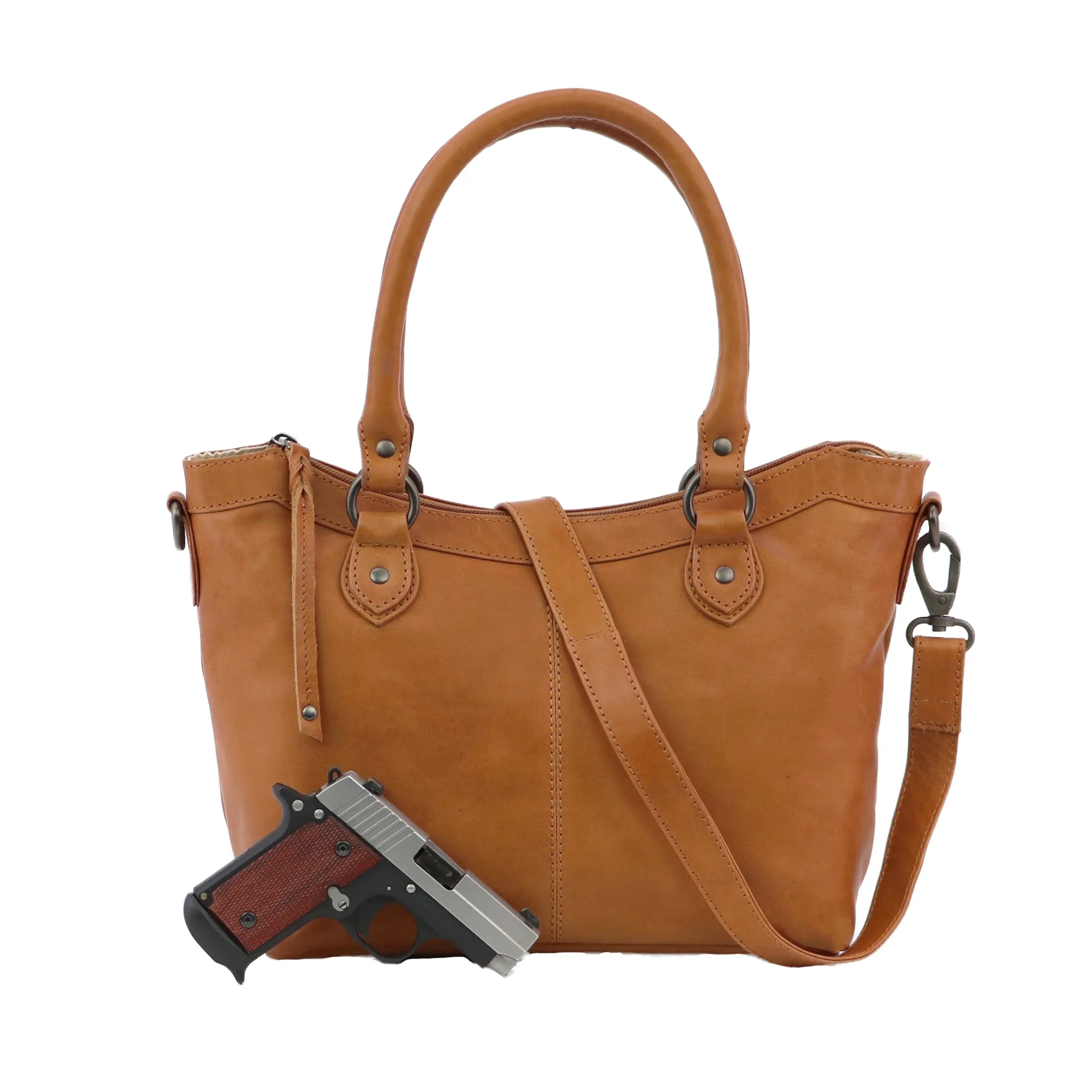 Sadie Leather Concealed Carry Satchel to Crossbody Handbag