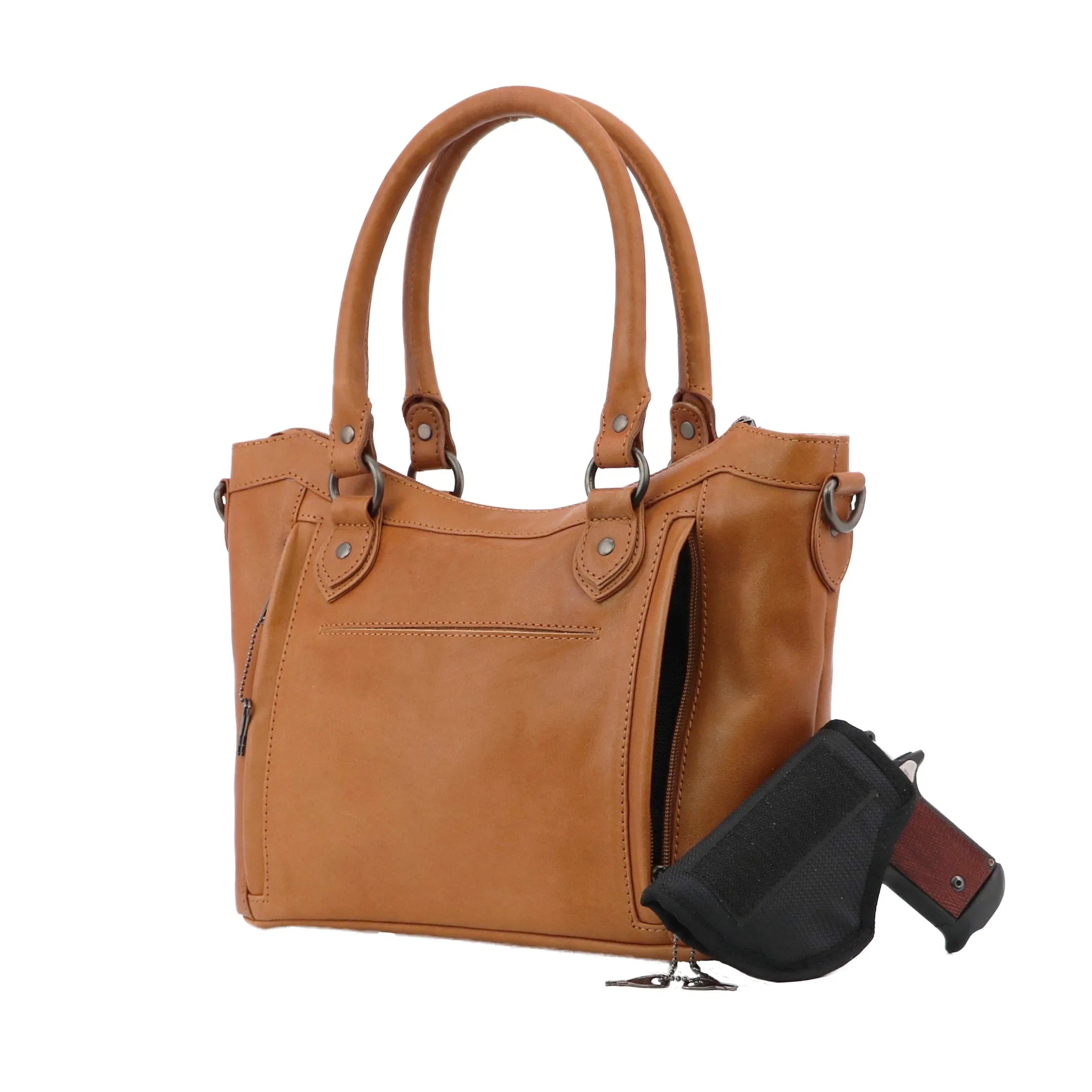 Sadie Leather Concealed Carry Satchel to Crossbody Handbag