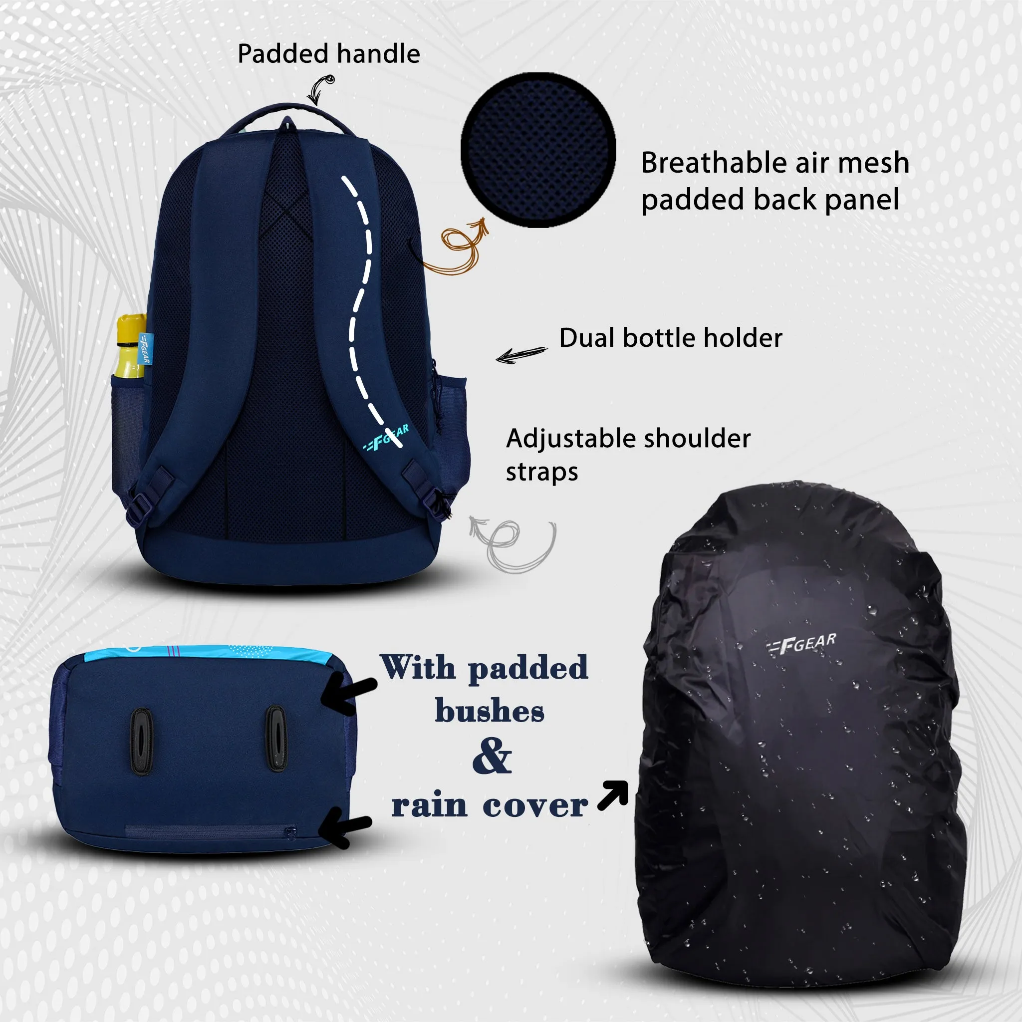 Sarcy 36L Navy Backpack with Raincover