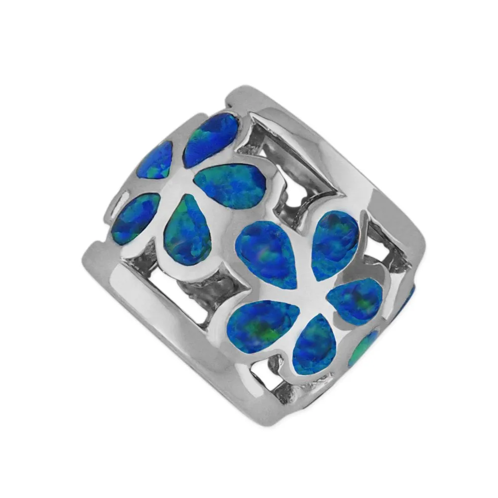 Sterling Silver Synthetic Opal Plumeria Bead Charm/Pendant