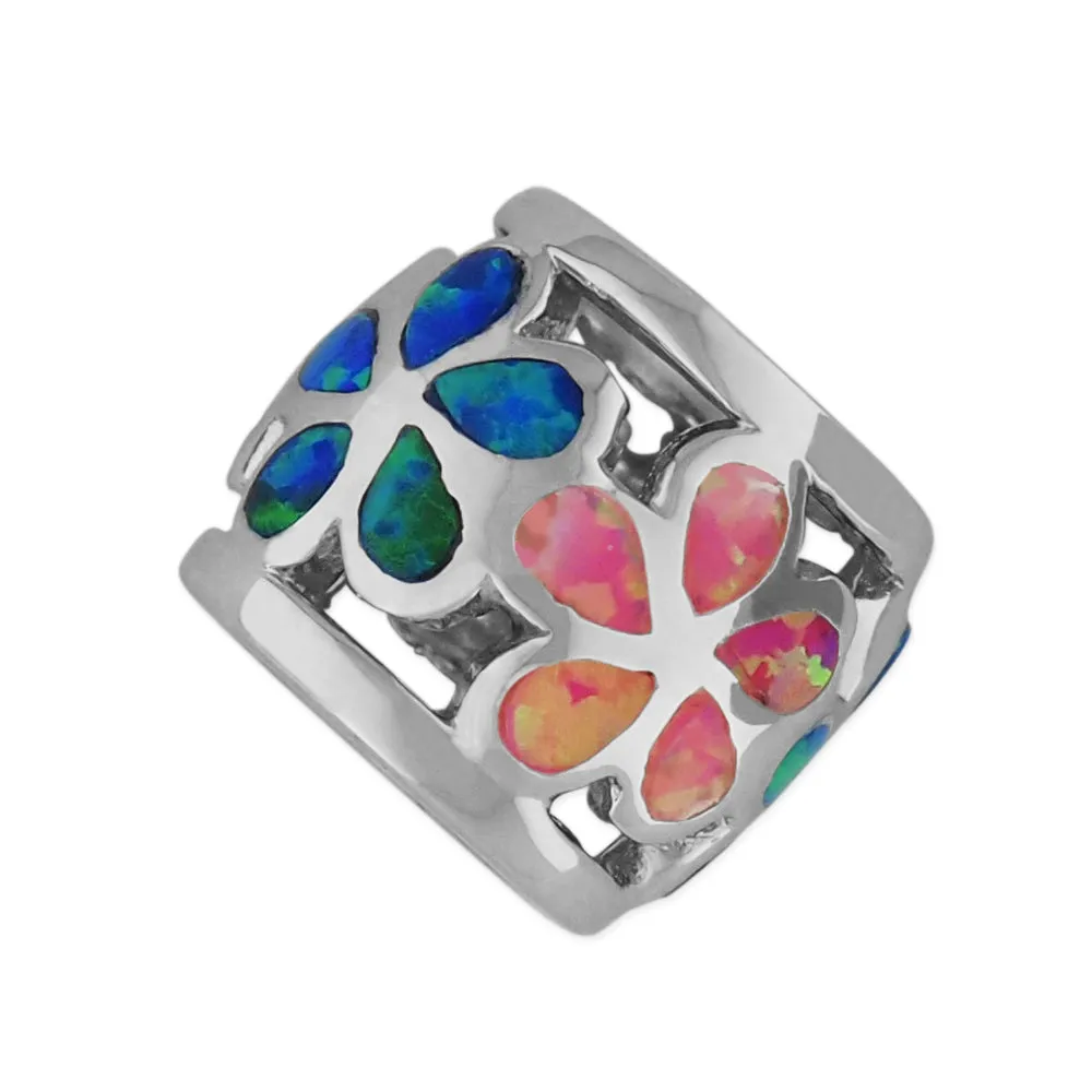 Sterling Silver Synthetic Opal Plumeria Bead Charm/Pendant