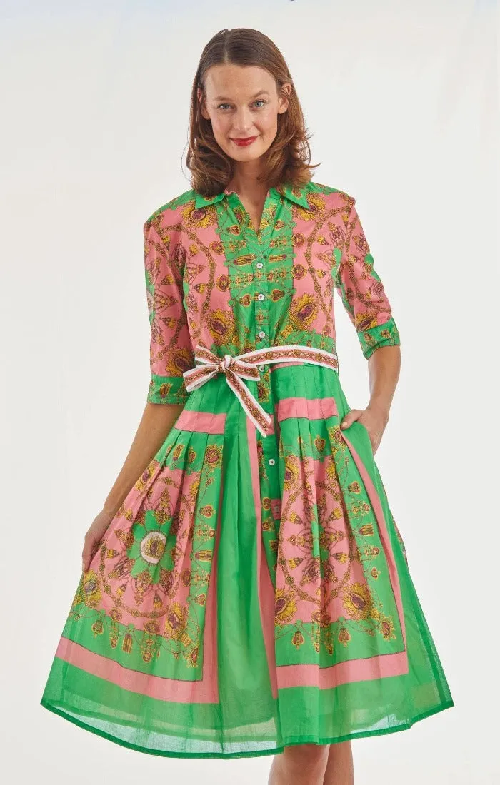 The Audrey Pink Green Gold Print Dress