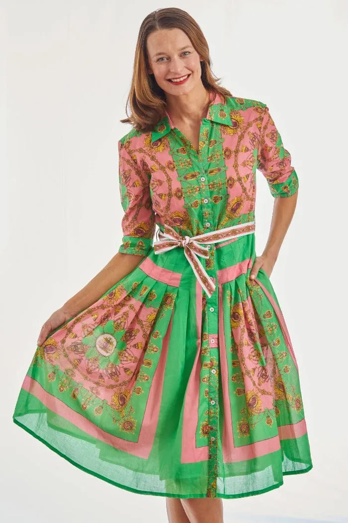 The Audrey Pink Green Gold Print Dress