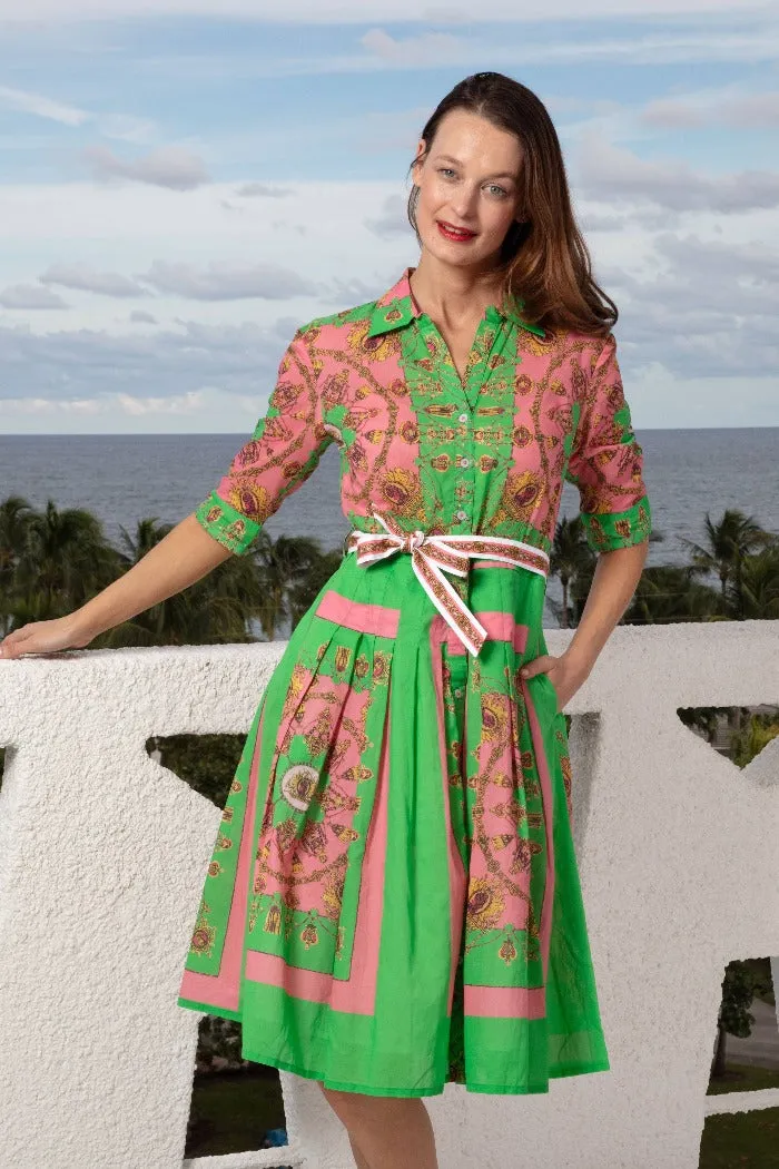 The Audrey Pink Green Gold Print Dress