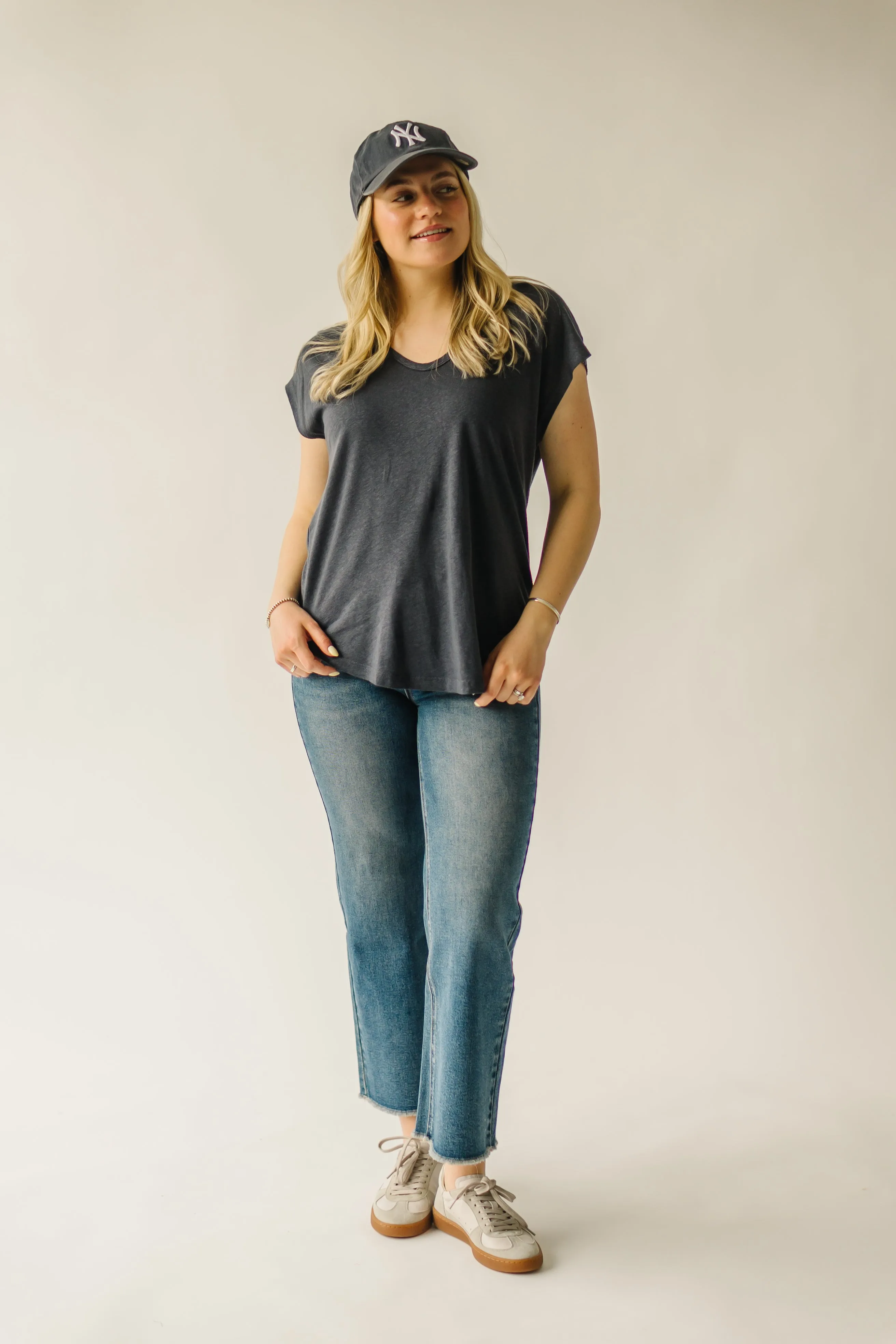 The Garver V-Neck Linen Tee in Charcoal