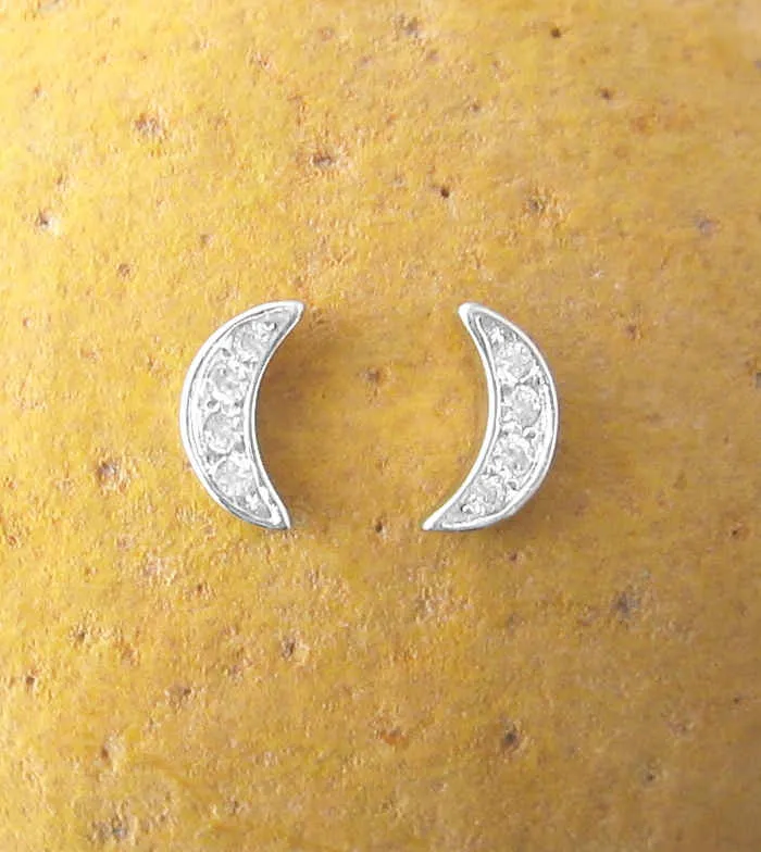 Tiny CZ Crescent Moon Stud Earrings