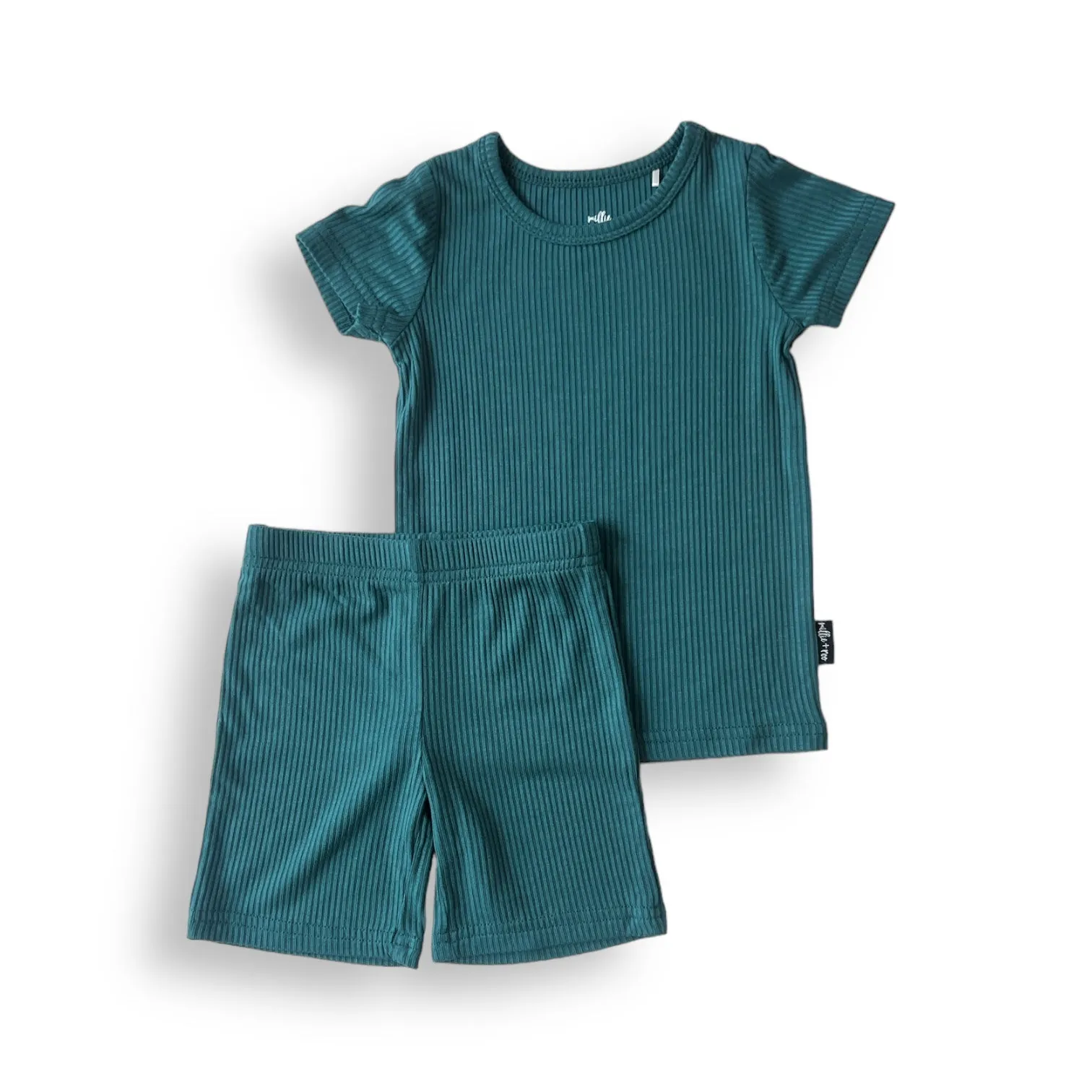 TWO PIECE SHORTIE SET- Peacock Ribbed