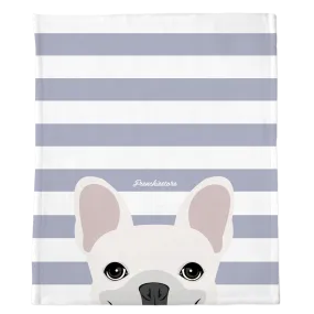 White French Bulldog on Silver Stripes | Frenchie Blanket