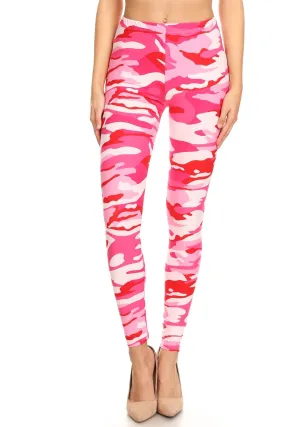 Women's 3X 5X Pink Camouflage Army Pattern Printed Leggings