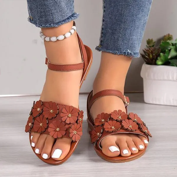 Women's Casual Flower Buckle Flat Sandals 20677204S