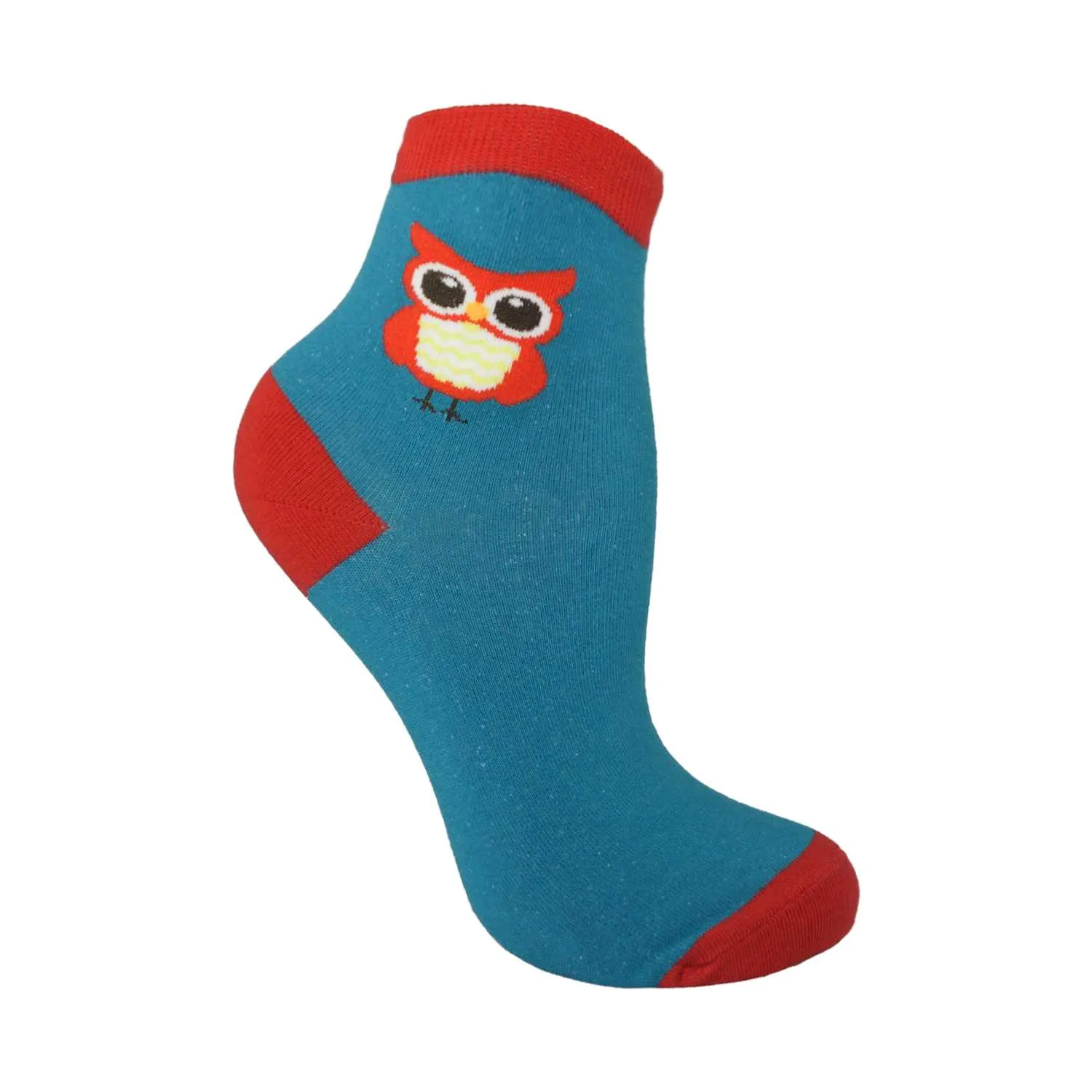 Women's Owl Design Crew Socks - Teal