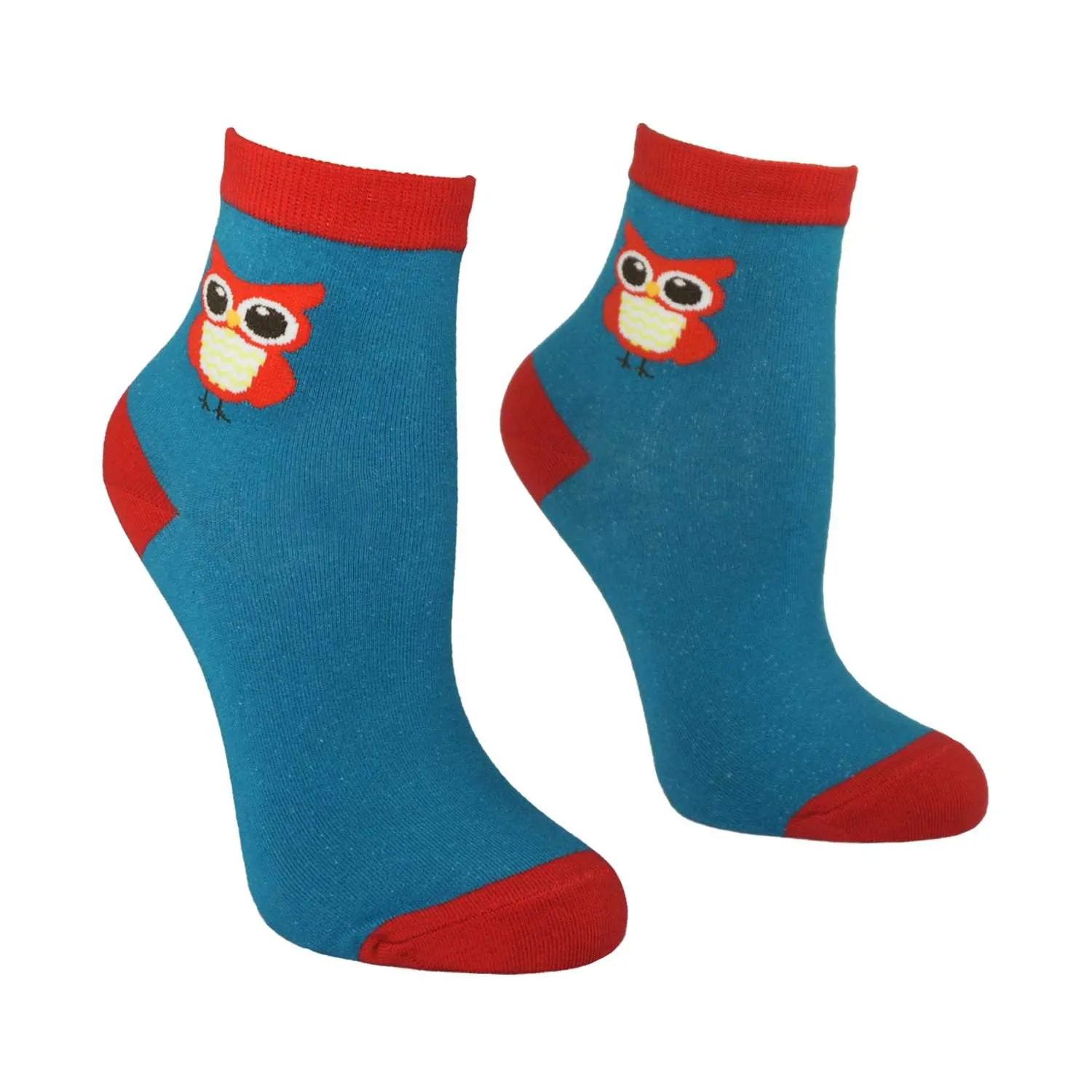 Women's Owl Design Crew Socks - Teal