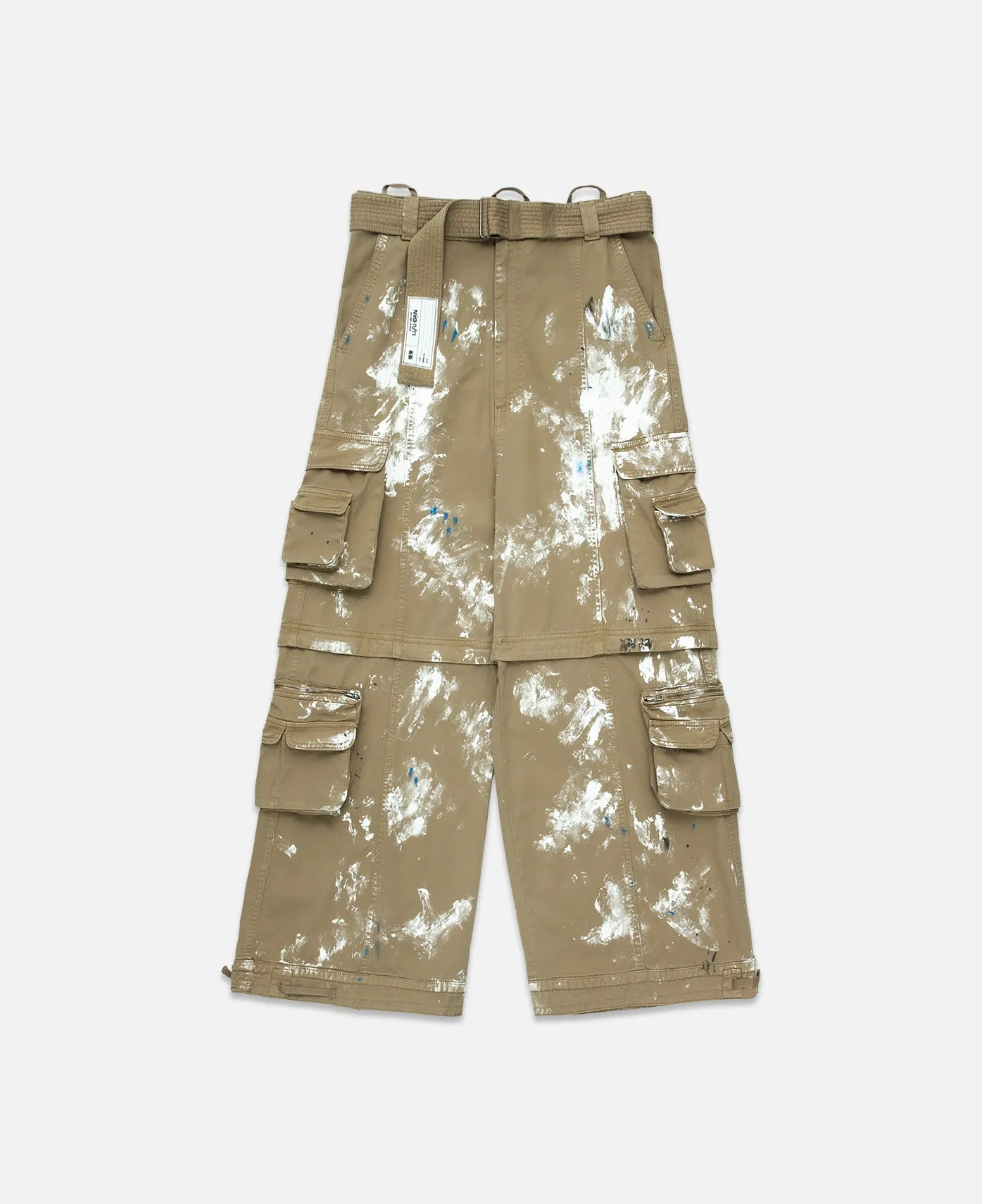 Zip-Off Paint Splatter Cargo Jeans (Beige)