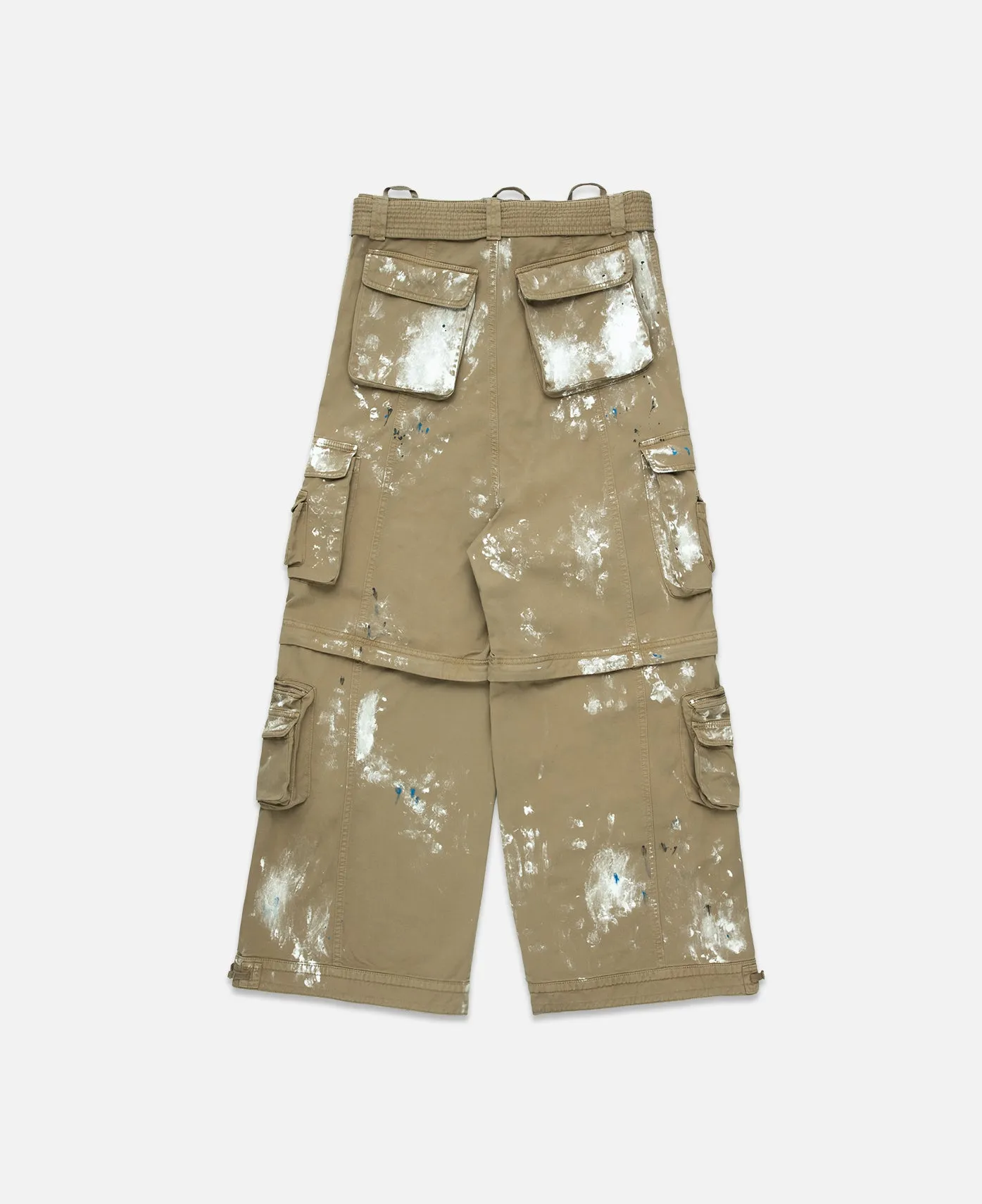 Zip-Off Paint Splatter Cargo Jeans (Beige)