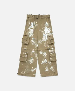 Zip-Off Paint Splatter Cargo Jeans (Beige)