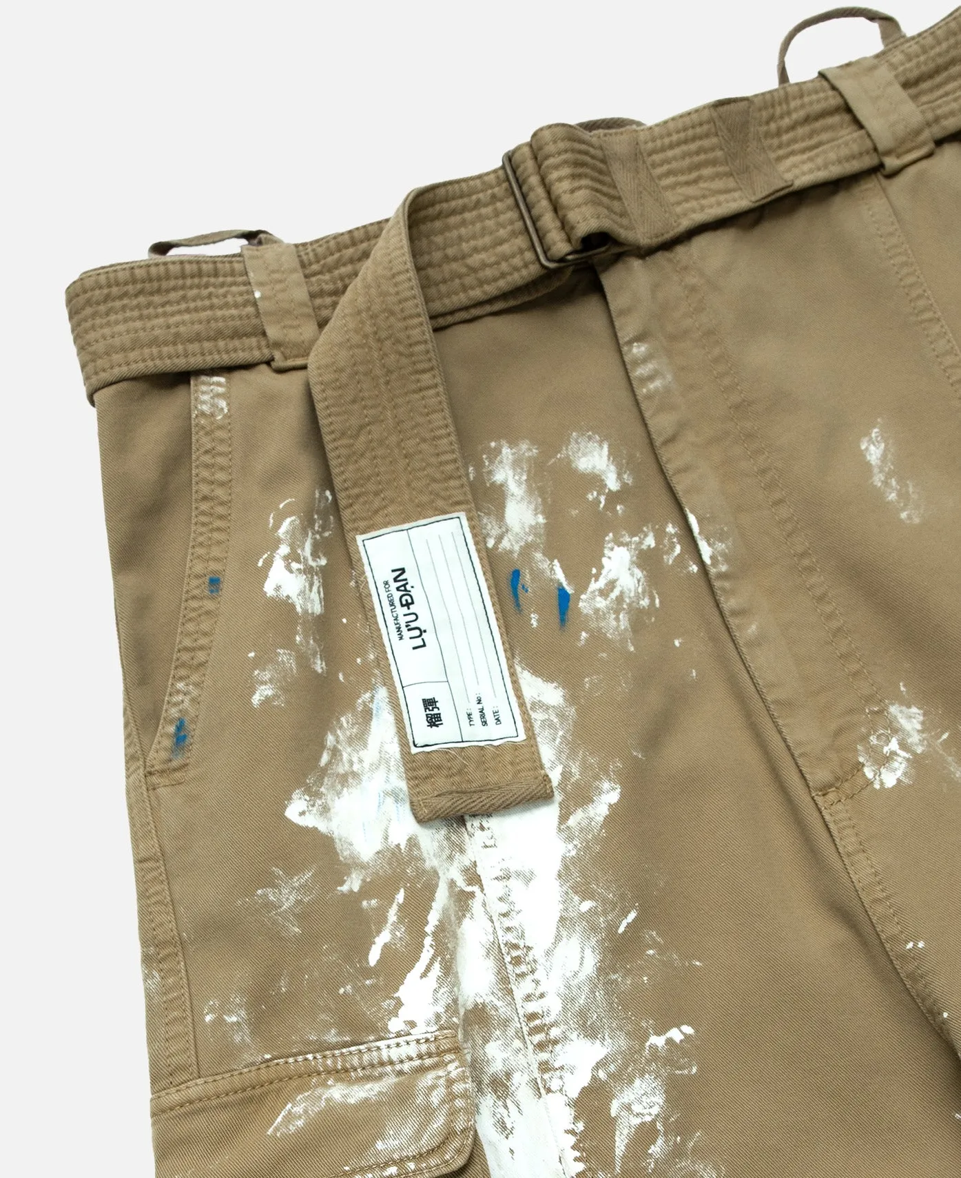 Zip-Off Paint Splatter Cargo Jeans (Beige)