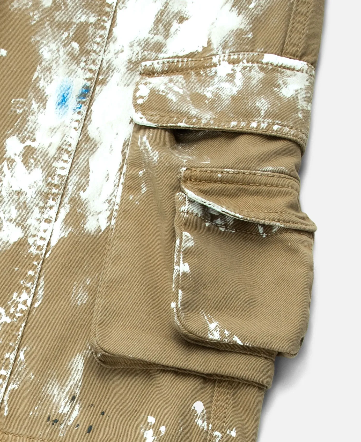 Zip-Off Paint Splatter Cargo Jeans (Beige)