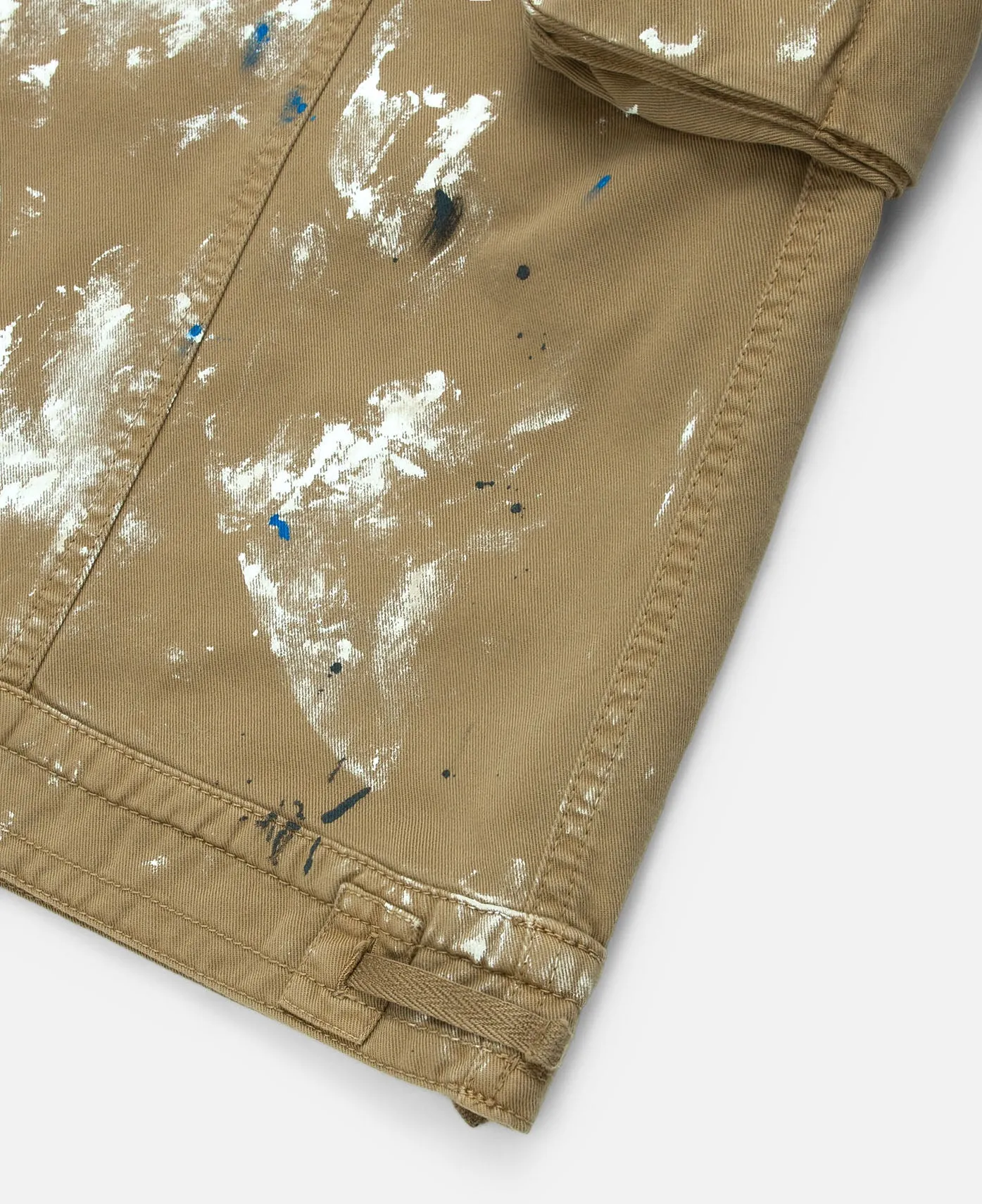 Zip-Off Paint Splatter Cargo Jeans (Beige)